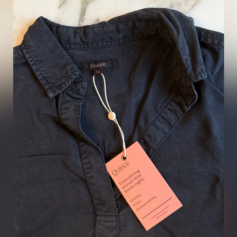 NWT Quince Black Vintage Wash Tencel Tab Sleeve Tunic Shirt Dress XS Lightweight - Picture 5 of 6